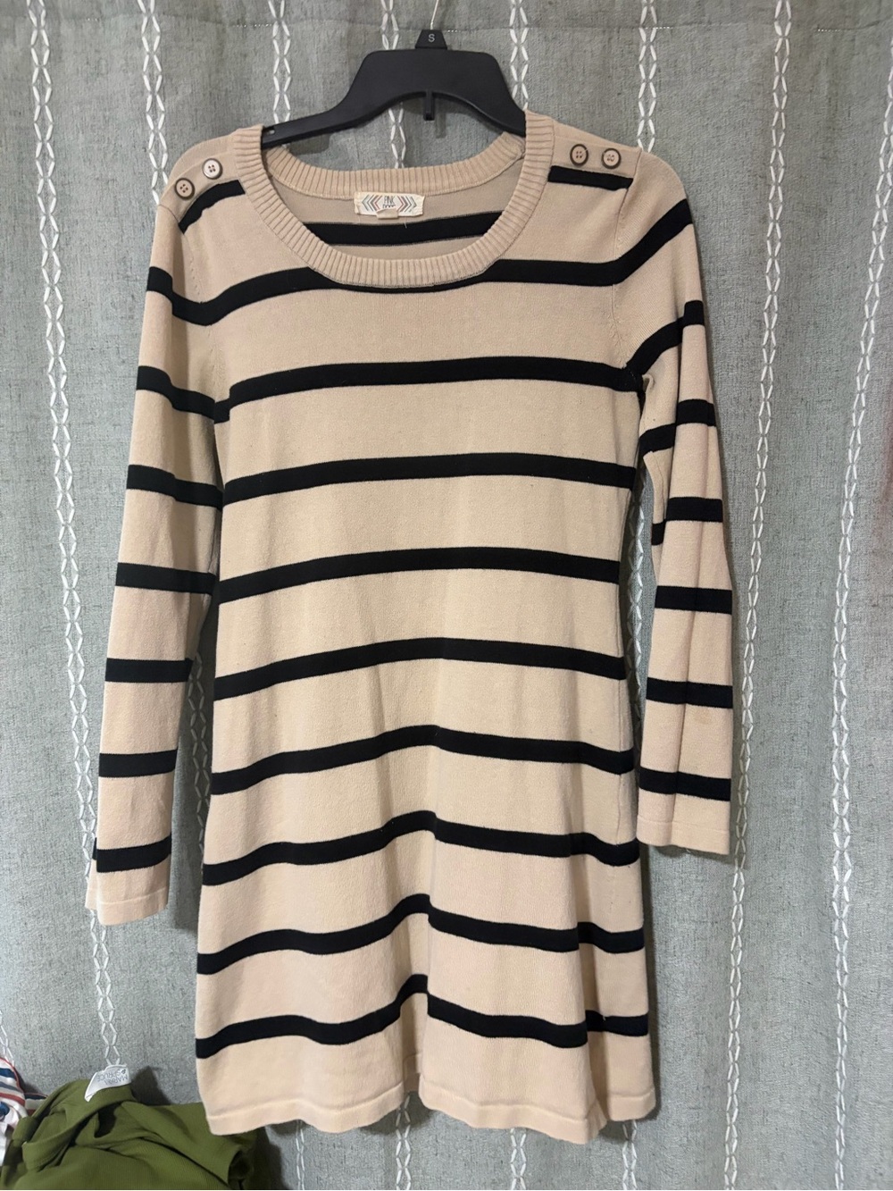 Pink Rose Beige and Black Striped Knit Dress